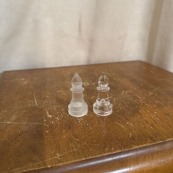 One Clear & One Frosted Bishop Replacement Pieces Cardinal Glass Chess 1-7/8" - Picture 1 of 6
